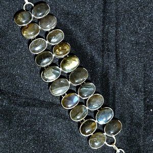 Polished Blue Fire Labradorite Bracelet Double Rows of Stones